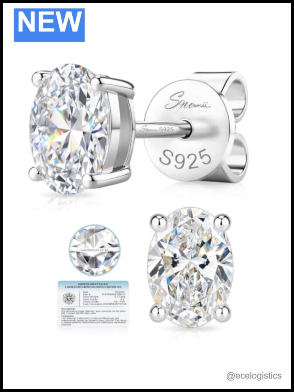Lab grown diamond stud earrings oval cut 14k gold plated silver